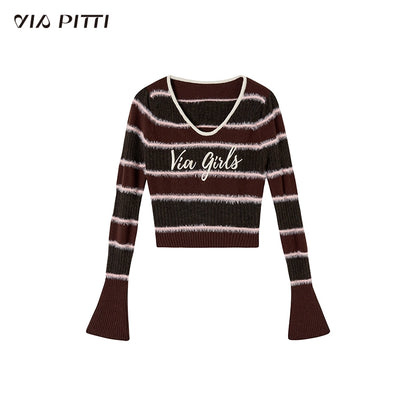 Slim Fit V-neck Striped Knit Sweater NA4765