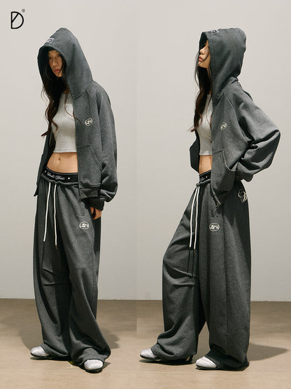 Logo Print Cropped Hoodie & Logo Print Wide Leg Sweatpants Setup NA8942