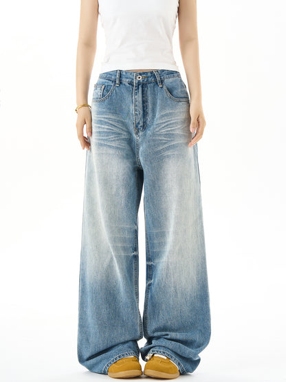 Washed Wide-Leg Straight Denim Jeans NA3054