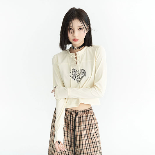 Heart Icon Print Slim Fit Short Long-sleeve Top NA2744
