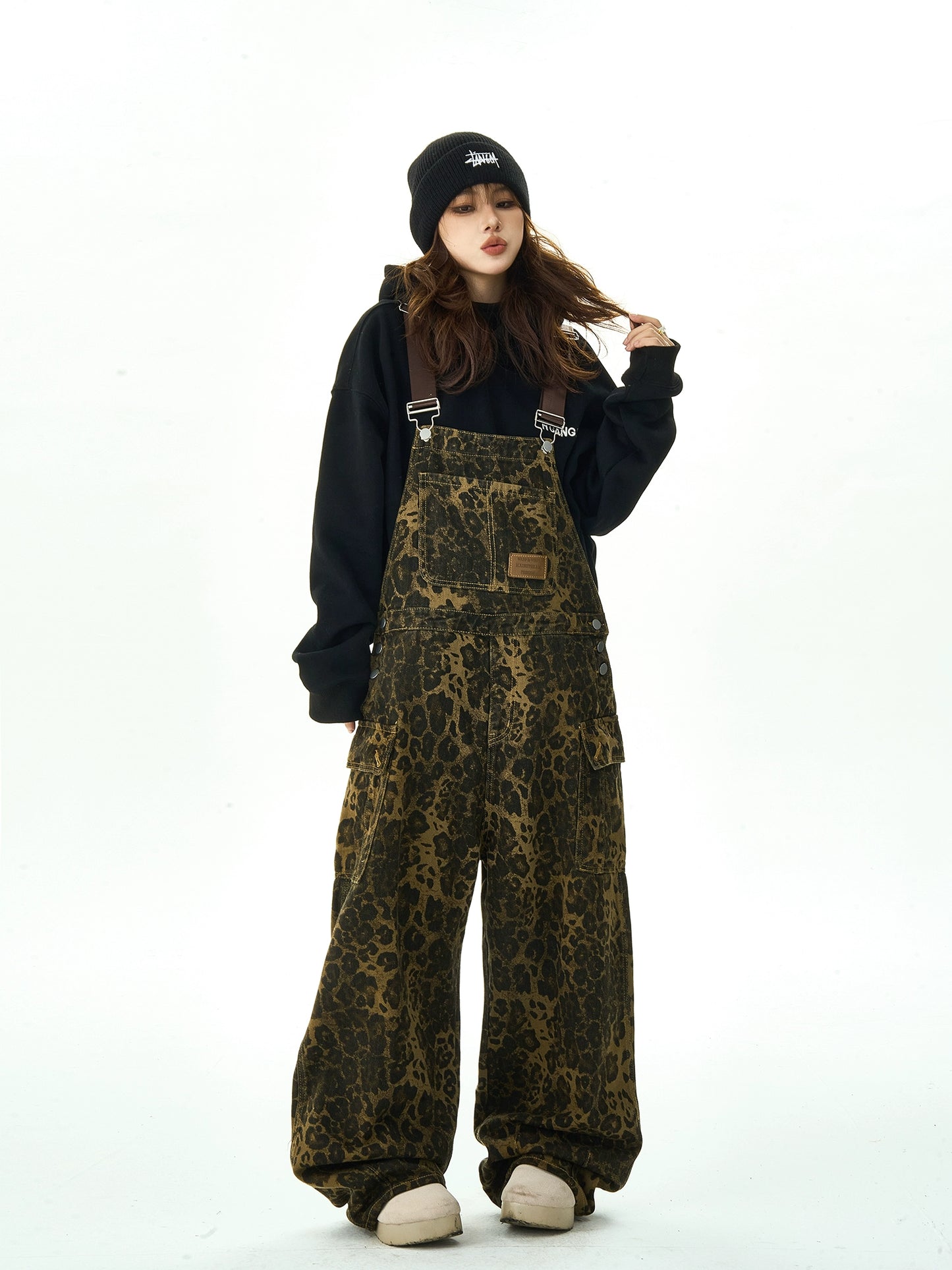 Leopard Pattern Wide Leg Overalls NA2929