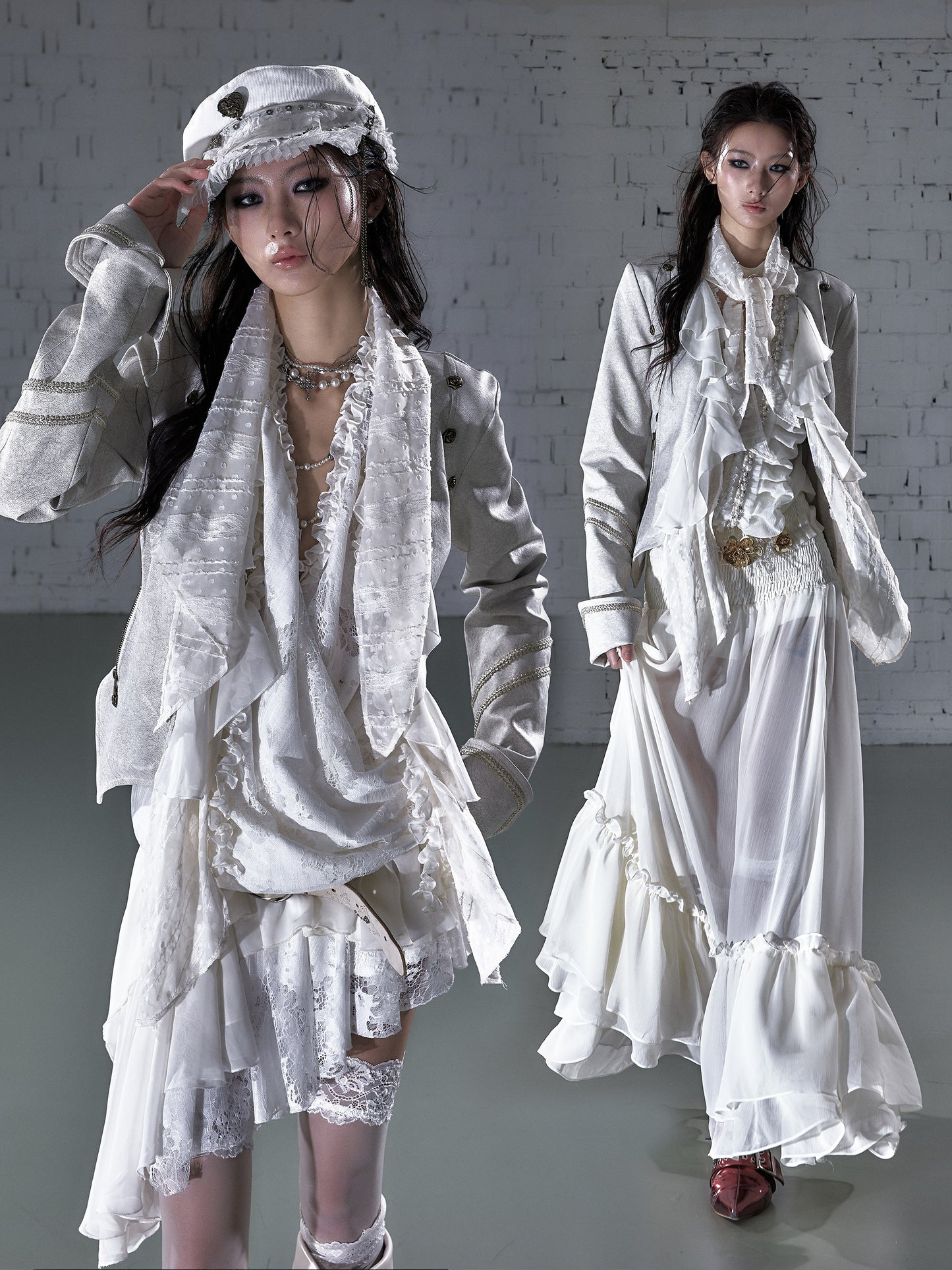 Ruffle Tie-Neck Slim Fit Long Sleeve Shirt NA9002