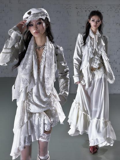 Ruffle Tie-Neck Slim Fit Long Sleeve Shirt NA9002