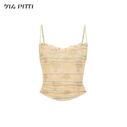 Cropped Plaid Bow Design Camisole NA4770