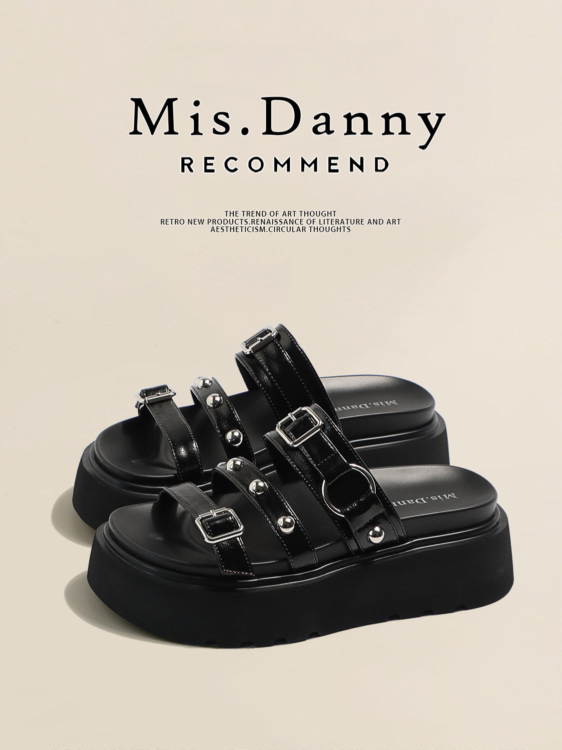 Studded Platform Height-Increasing Sandals NA8717