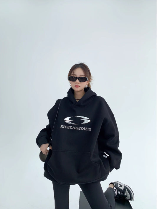 Silver Logo Print Oversize Hoodie NA2800