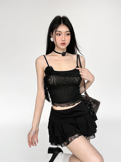 Bow Spliced Ruffle Short Skirt NA4580