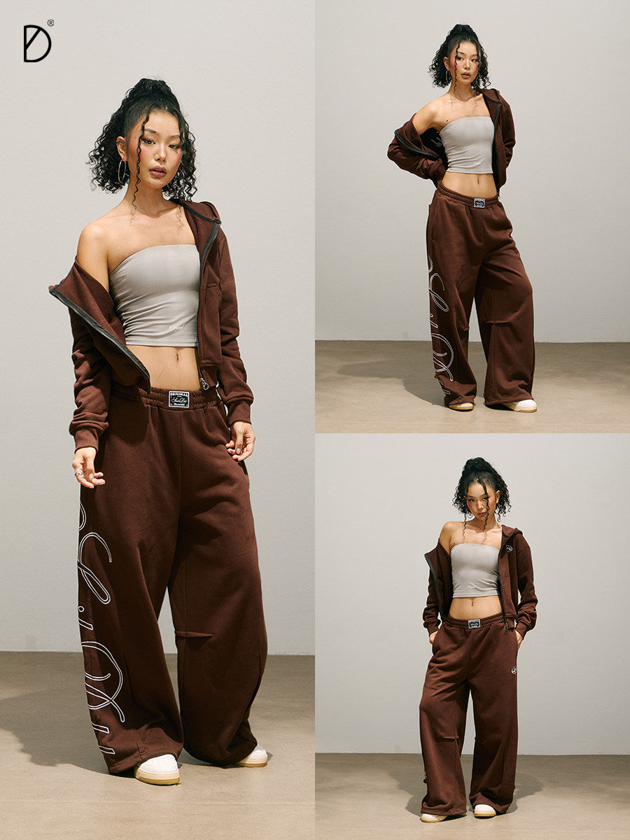 Logo Print Zip Hoodie & Logo Print Wide Leg Sweatpants Setup NA8951