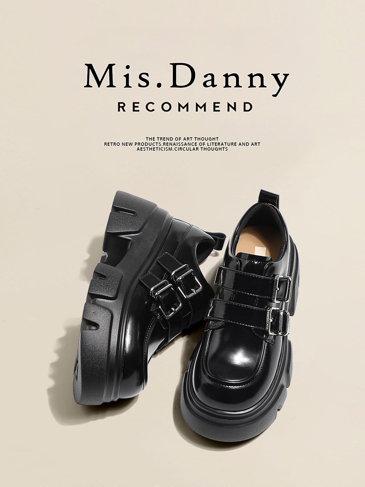 Double Belt Buckle Platform Velcro Loafers NA8725