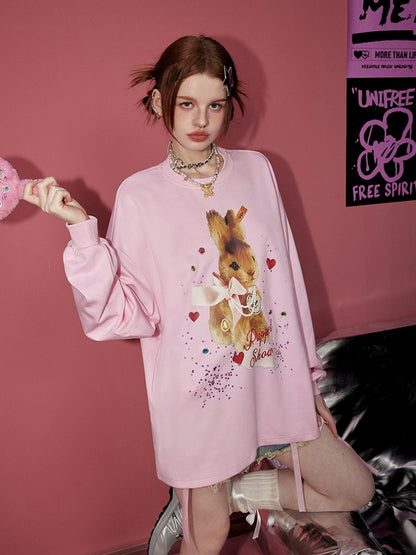 Oversize Rabbit Print Sweatshirt NA3194