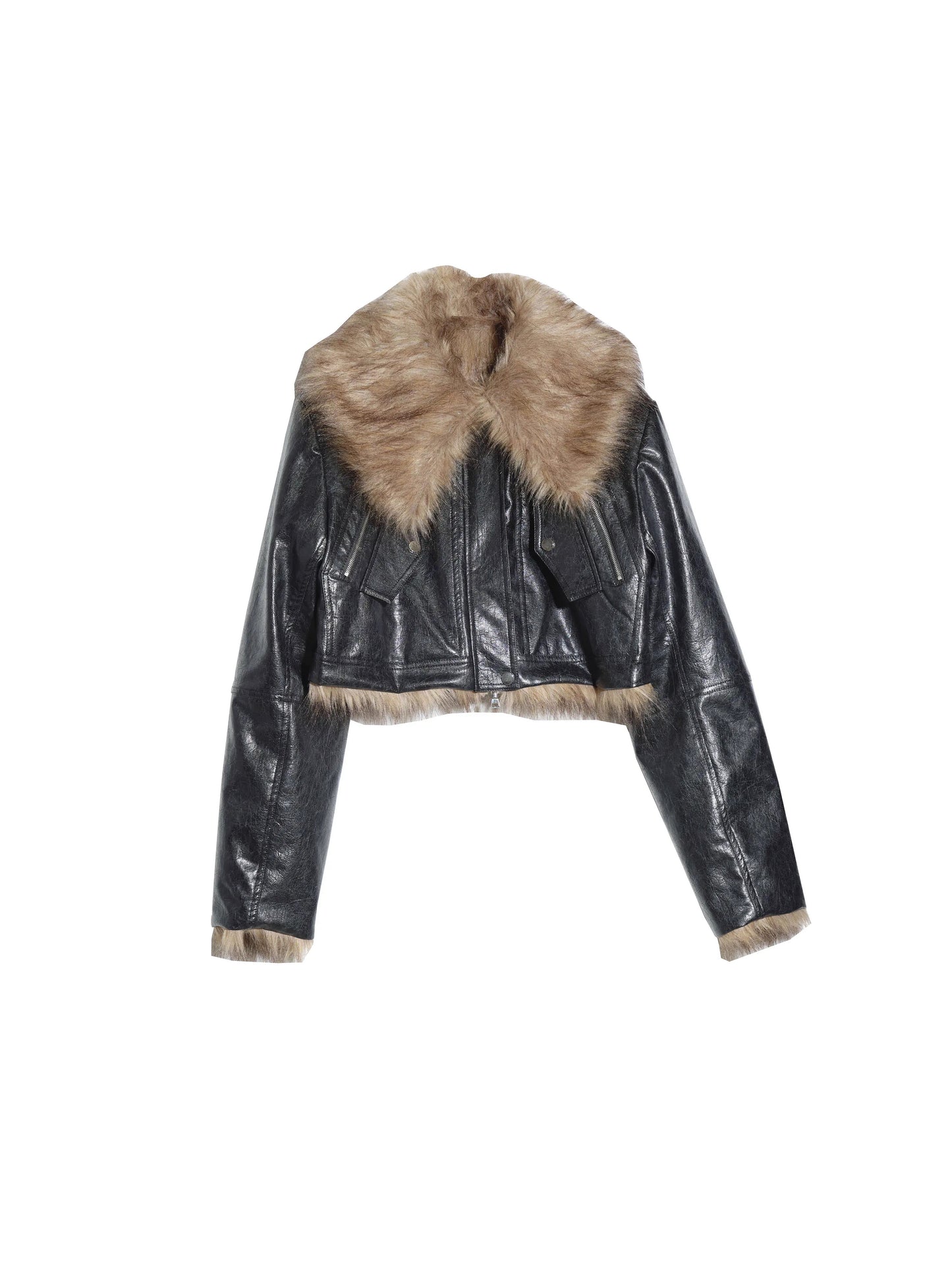 Reversible Fake Fur PU Leather Jacket NA5194