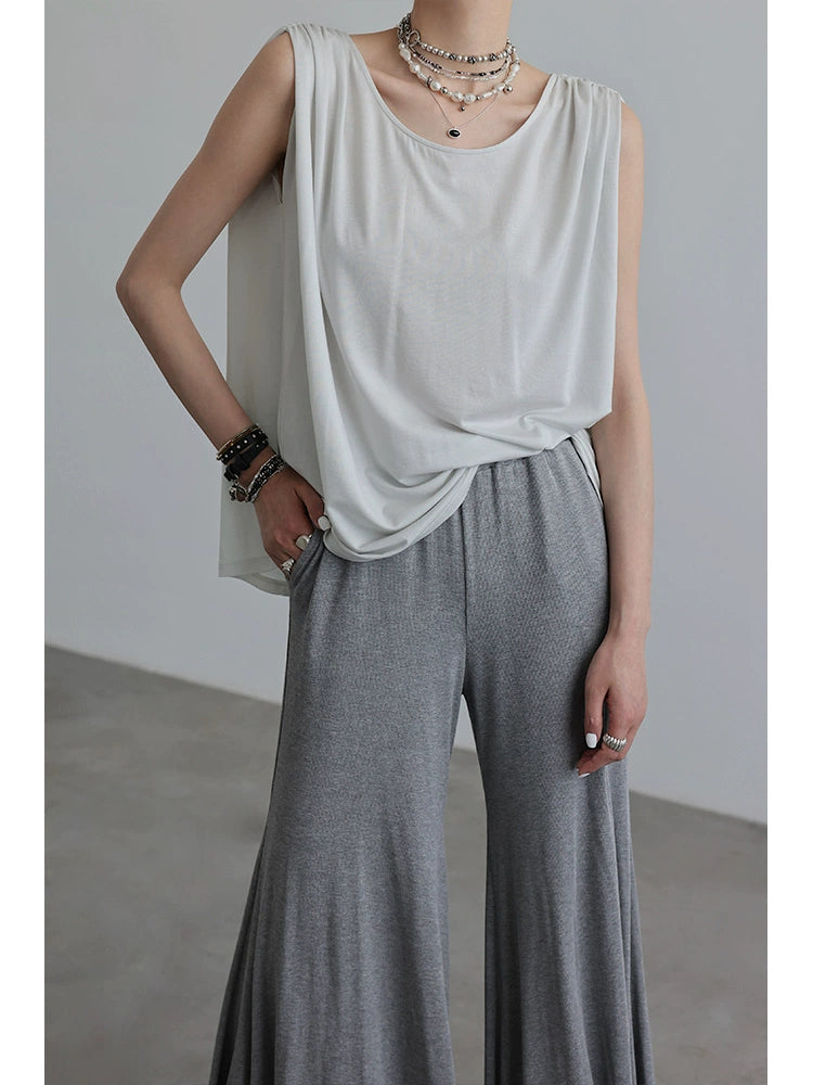 Pleats Sleeve Sleeveless T-shirt NA4248