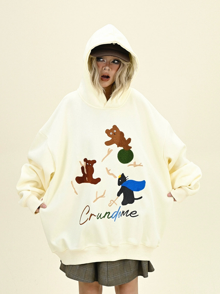 Fleece Cartoon Bear Print Hoodie NA6295