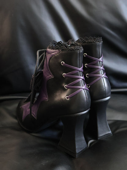 Lace Bow Purple Spider Web Ankle Boots NA8528