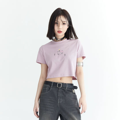 Cat Print Crop Top Short Sleeve T-Shirt NA2736