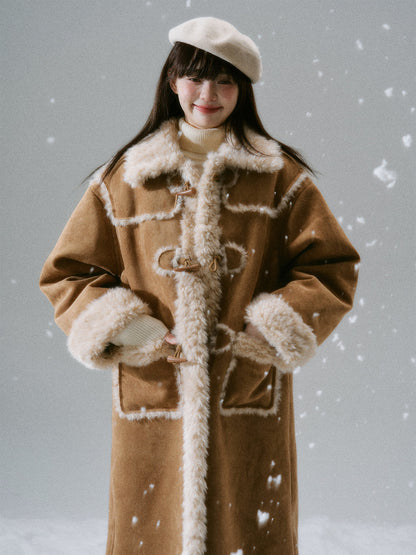 Cream Oak College Vintage Fur Horn Button Coat NA8810