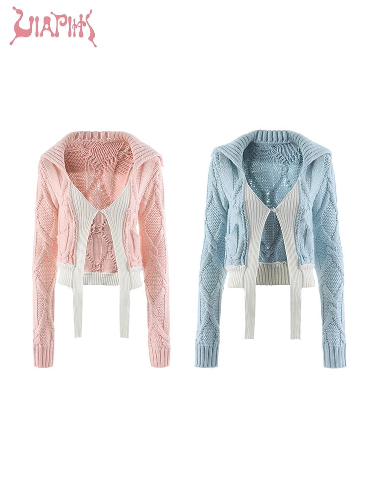 Contrast Color Knit Cardigan NA4928