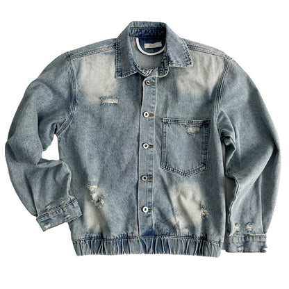 Ripped Damage Denim Jacket &Wide Leg Denim Jeans Setup NA9156