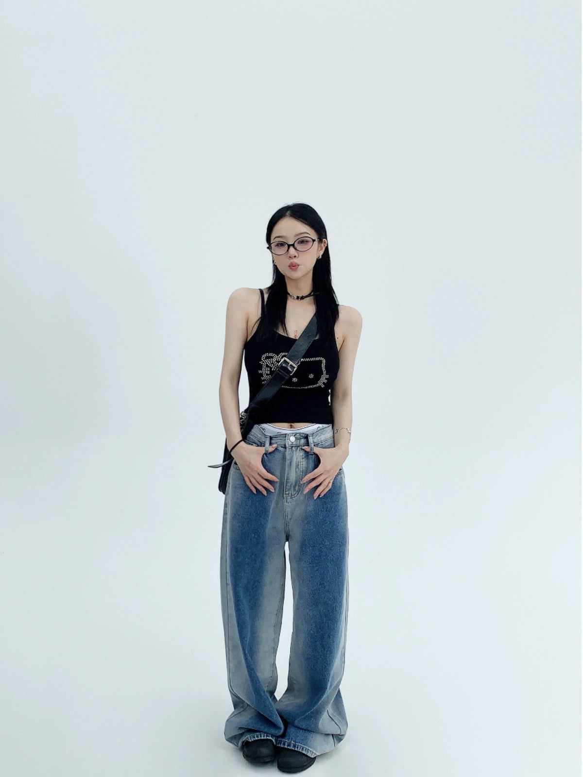 Washed Wide Leg Long Denim Jeans NA2864