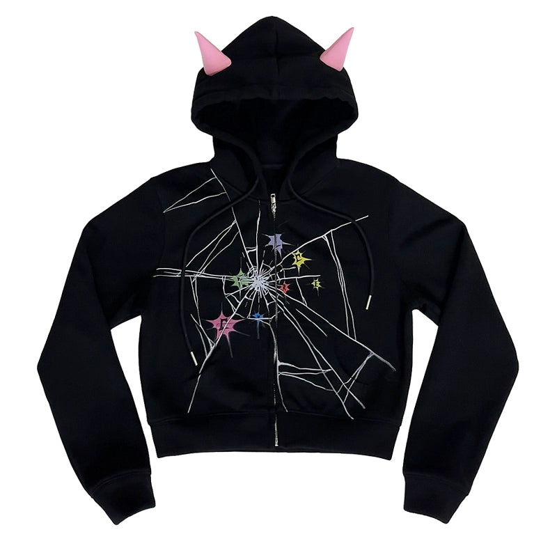 Cracked Print Zipper Hoodie NA6628