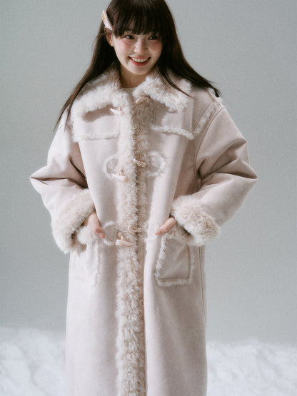 Cream Oak College Vintage Fur Horn Button Coat NA8810