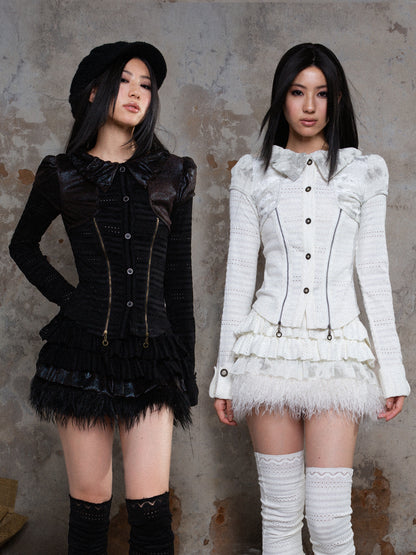 Puff Collar Fitted Long Sleeve Shirt NA8349