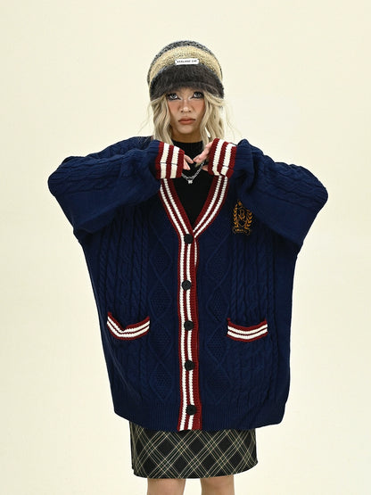 Oversize College Badge Knit Cardigan NA6257