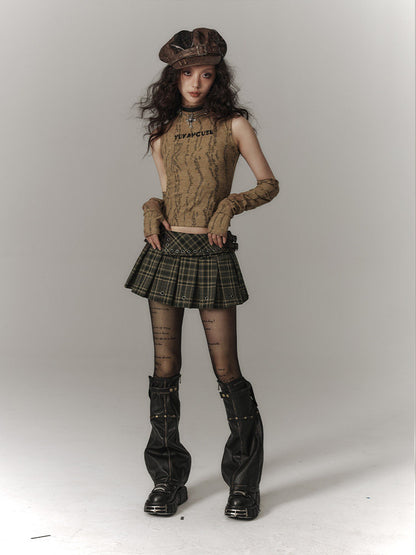 Plaid Pleats High-Waist Short Skirt NA8914