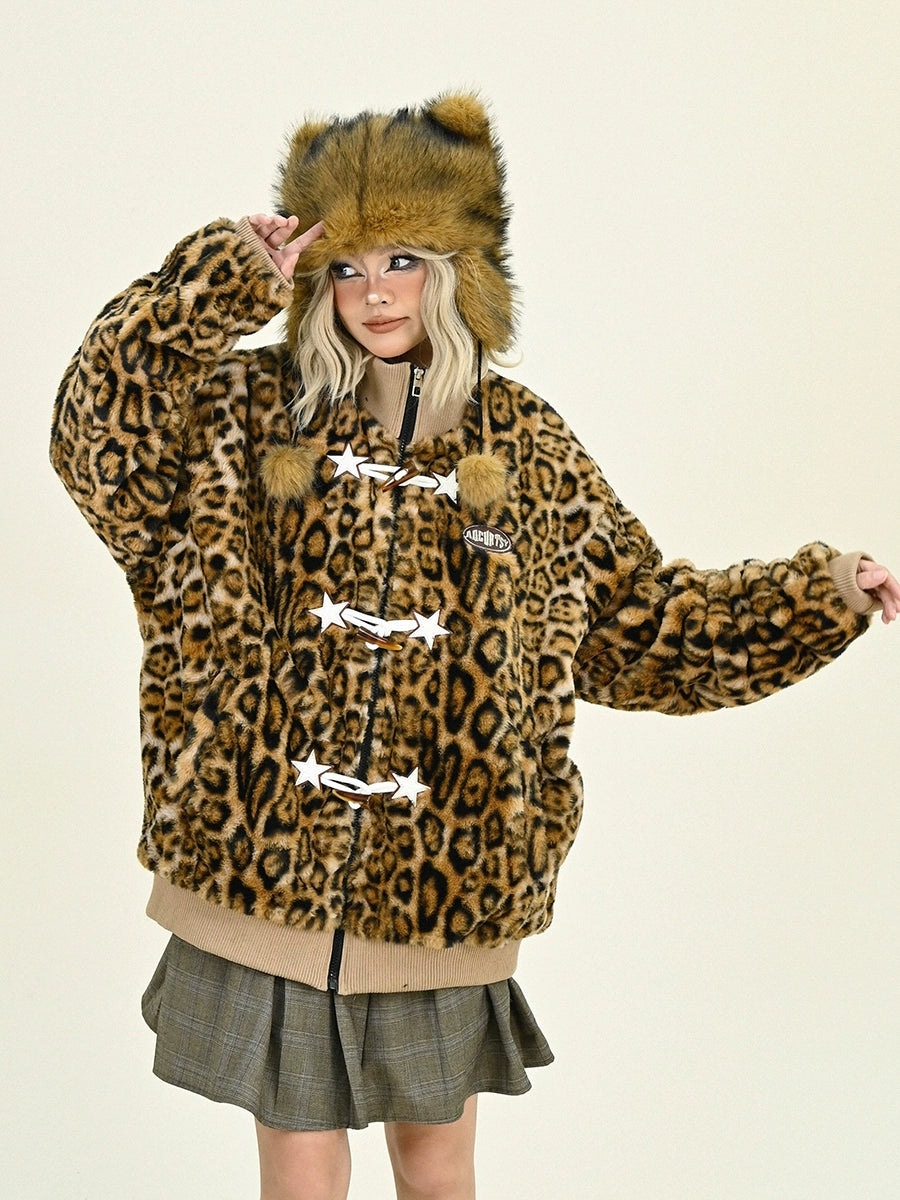 Leopard Print Toggle Puffer Jacket NA6454