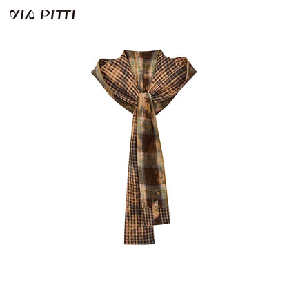 Oversize Plaid Long Sleeve Shirt & Short Skirt & Scarf Setup NA5095