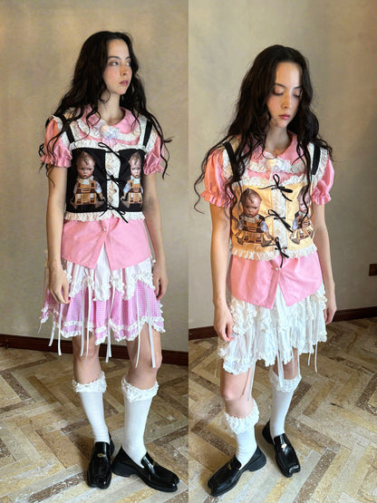 Bow Double-Layer Patchwork Half Skirt NA8336