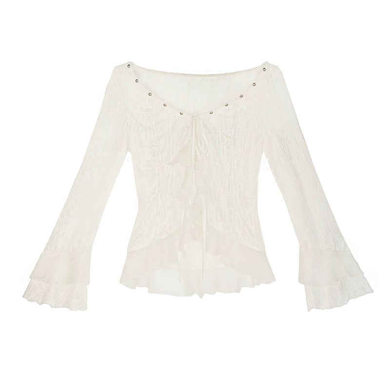 Ruffle Stitch Sheer Lace Knit Cardigan NA6038