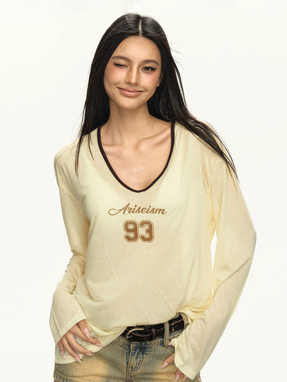 Micro Transparent V-neck Long Sleeve T-Shirt NA5298