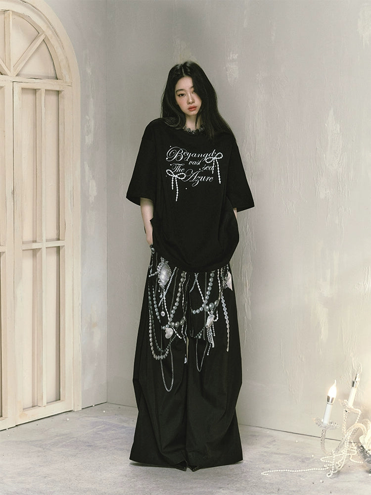 Graffiti Print Thin Wide Leg Pants NA5624