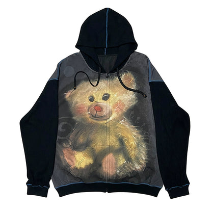 Bear Print Zipper Hoodie NA6598