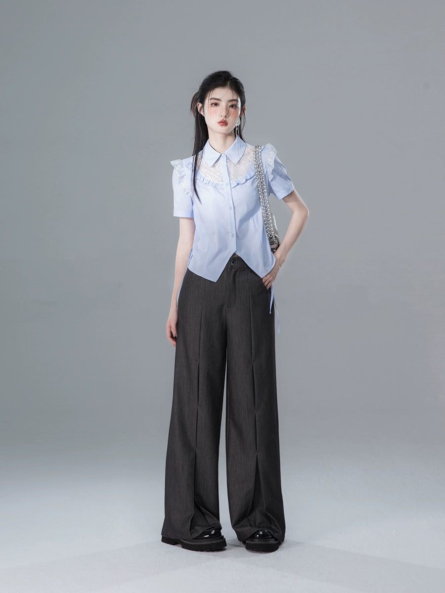 Articulated Fold Design Wide Leg Trousers NA5548