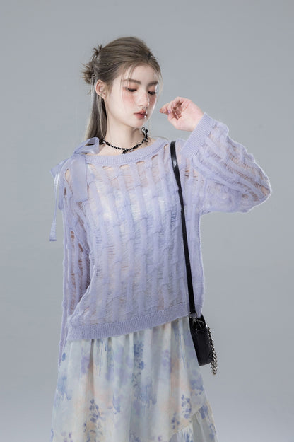 Shoulder Hook Sheer Wool Blend Knit Sweater NA5572