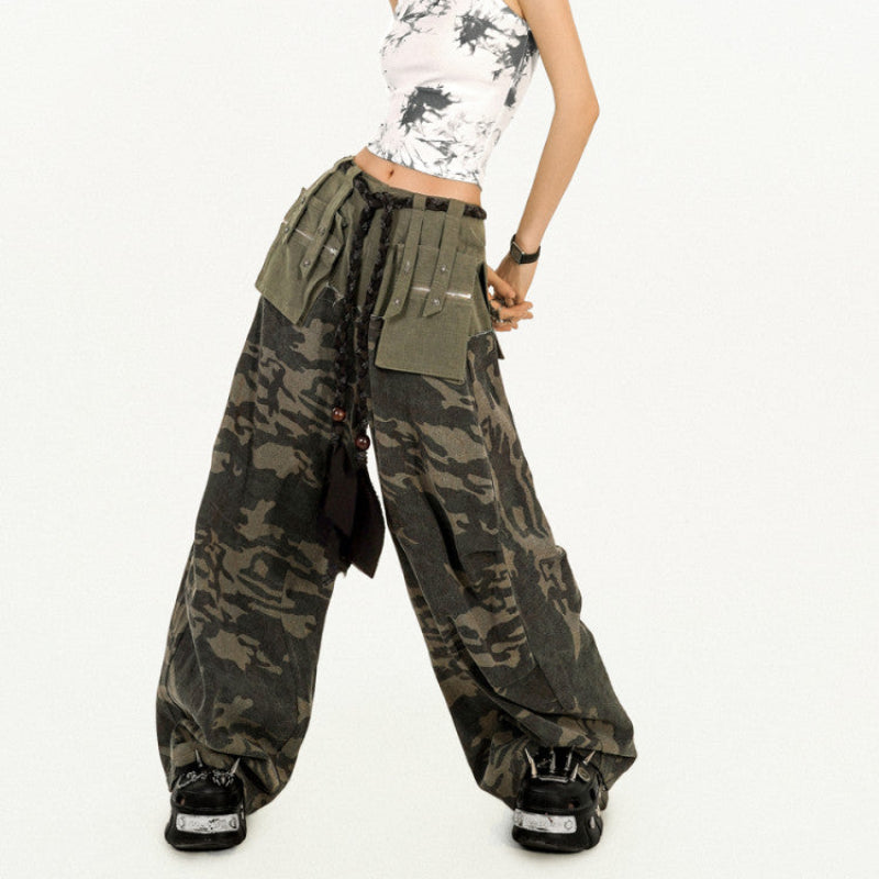 Heavy Craft Camouflage Multi-Pocket Wide Leg Cargo Pants NA8639