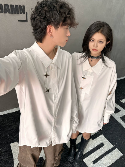 Metal Decoration Oversize Long-Sleeve Shirt NA2910