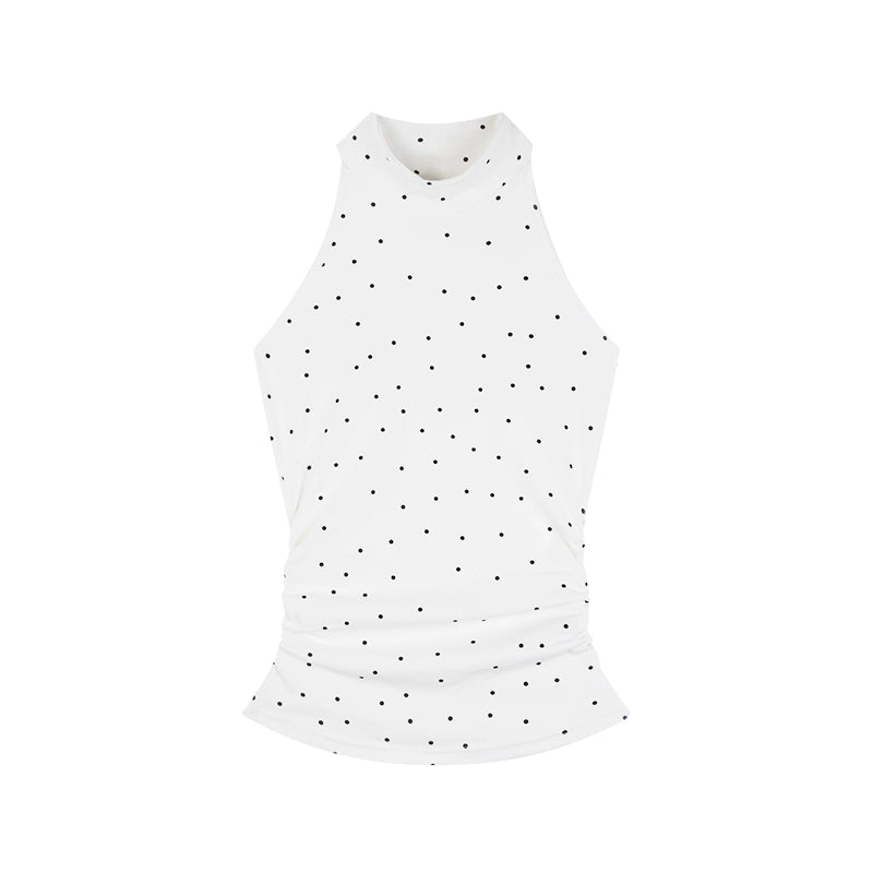 Polka Dot Stand Neck Sleeveless Top NA3708