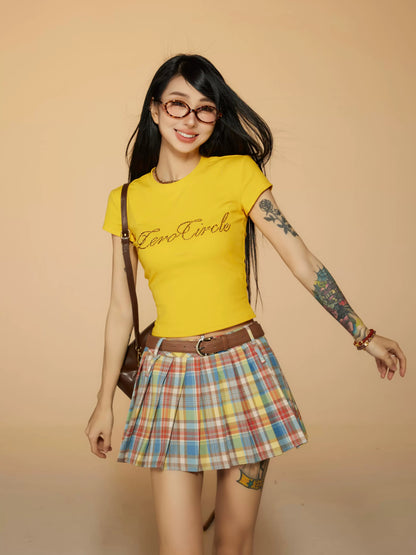 Colorful Plaid Pleated Short Skirt NA3646