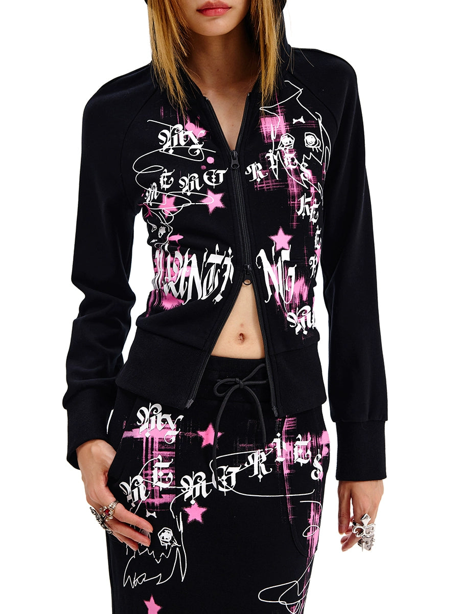 Graffiti Print Zipper Hoodie NA6703