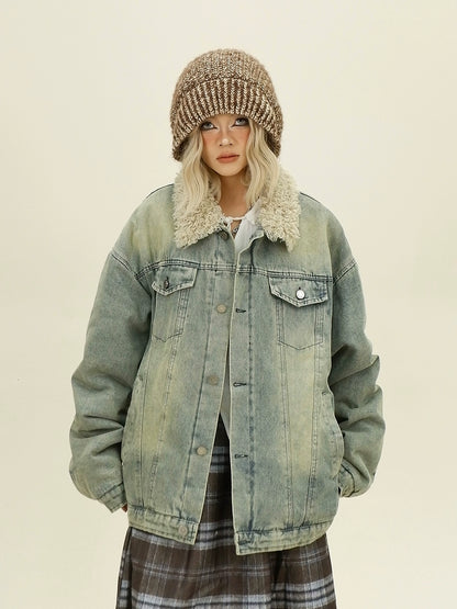 Shoulder-pad Washed Denim Jacket NA6359