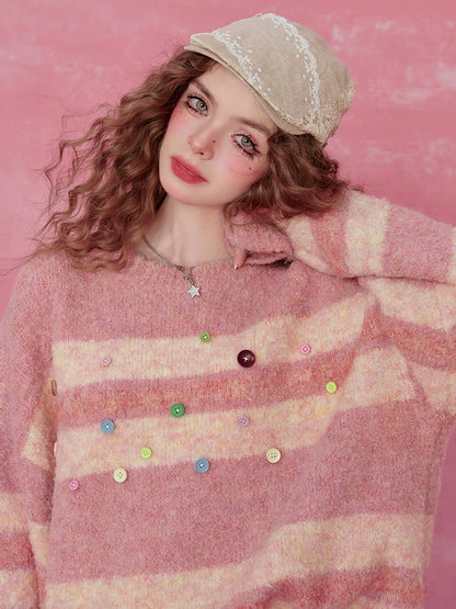 Rainbow Stripe Jacquard Oversize Knit Sweater NA6824