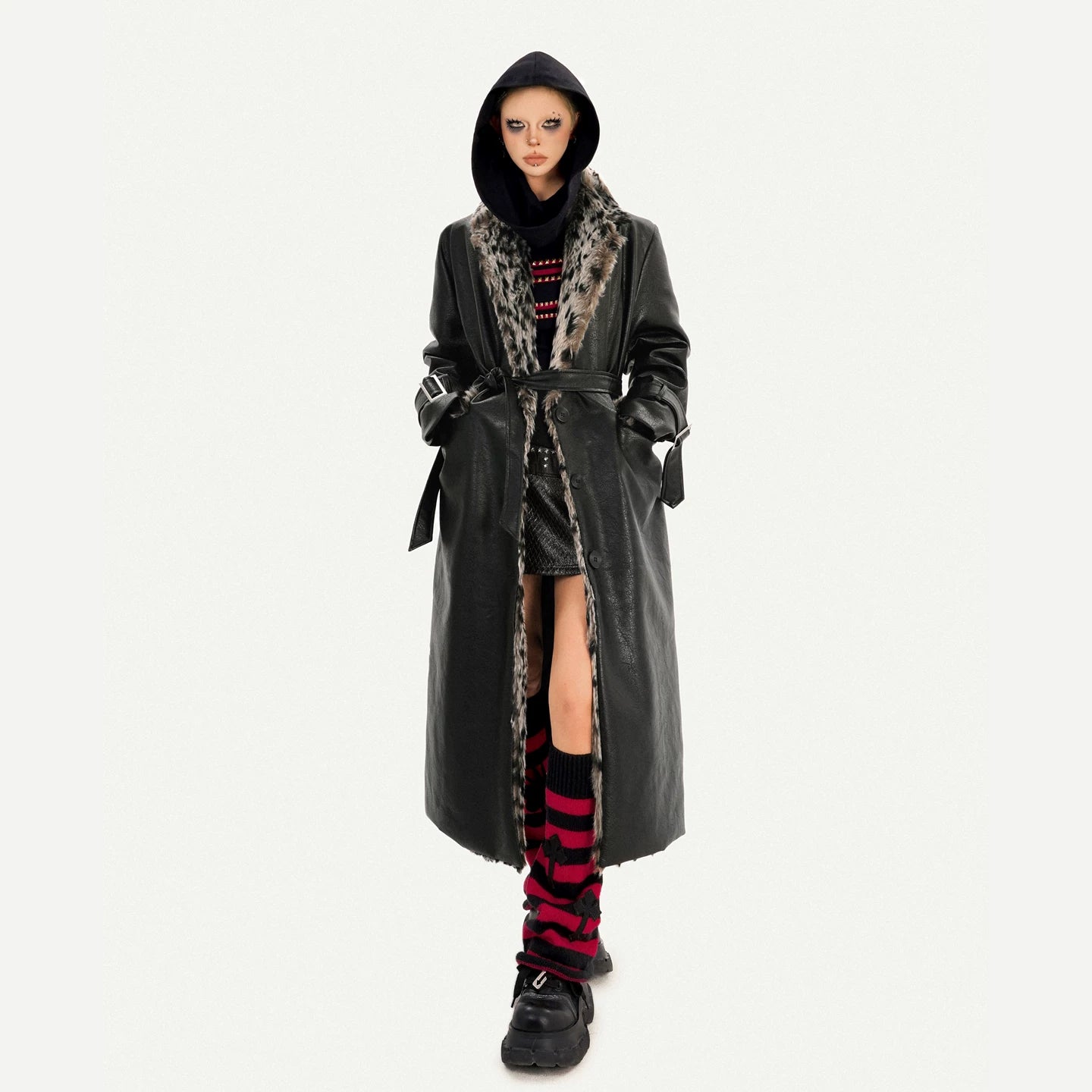 Leopard Print Fake Fur Collar Oversize Coat NA8564