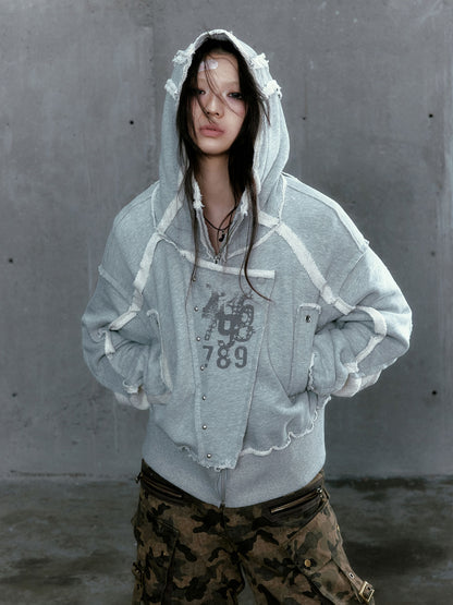 Thumb Holes Print Zipper Hoodie NA6043