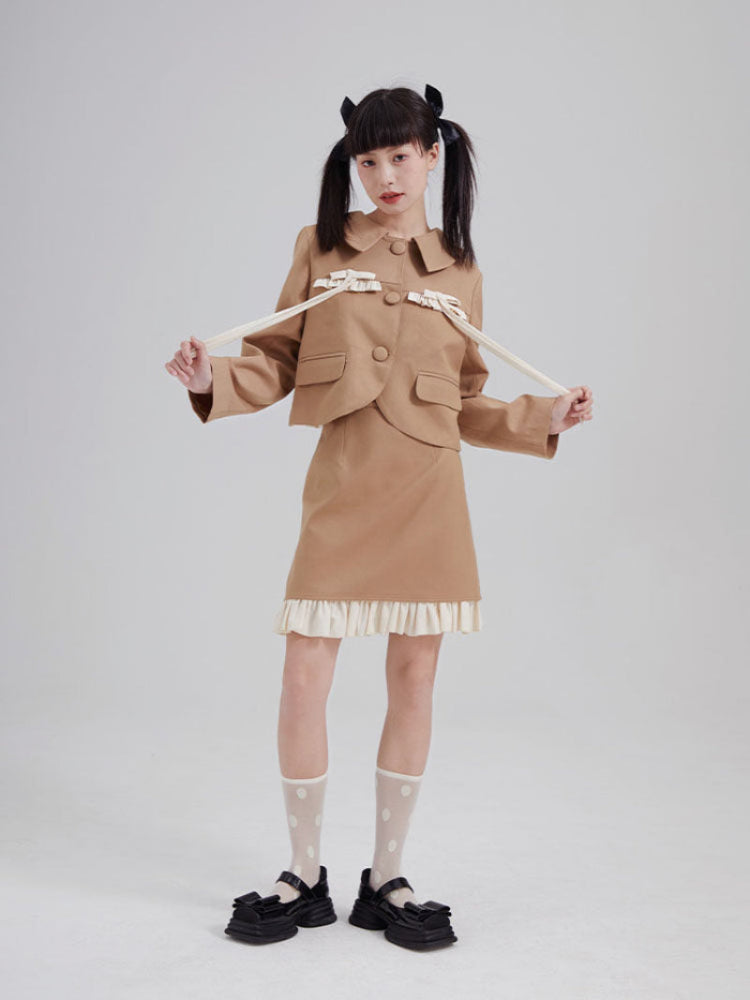 Double-Breasted Cropped Jacket & Ruffle Hem Skirt Setup NA8820