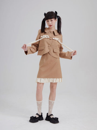 Double-Breasted Cropped Jacket & Ruffle Hem Skirt Setup NA8820