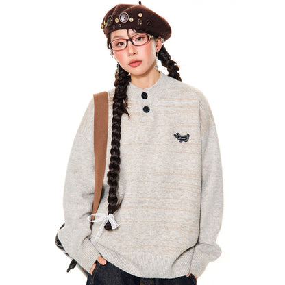 Button-Detail Stand Neck Knit Sweater NA9410