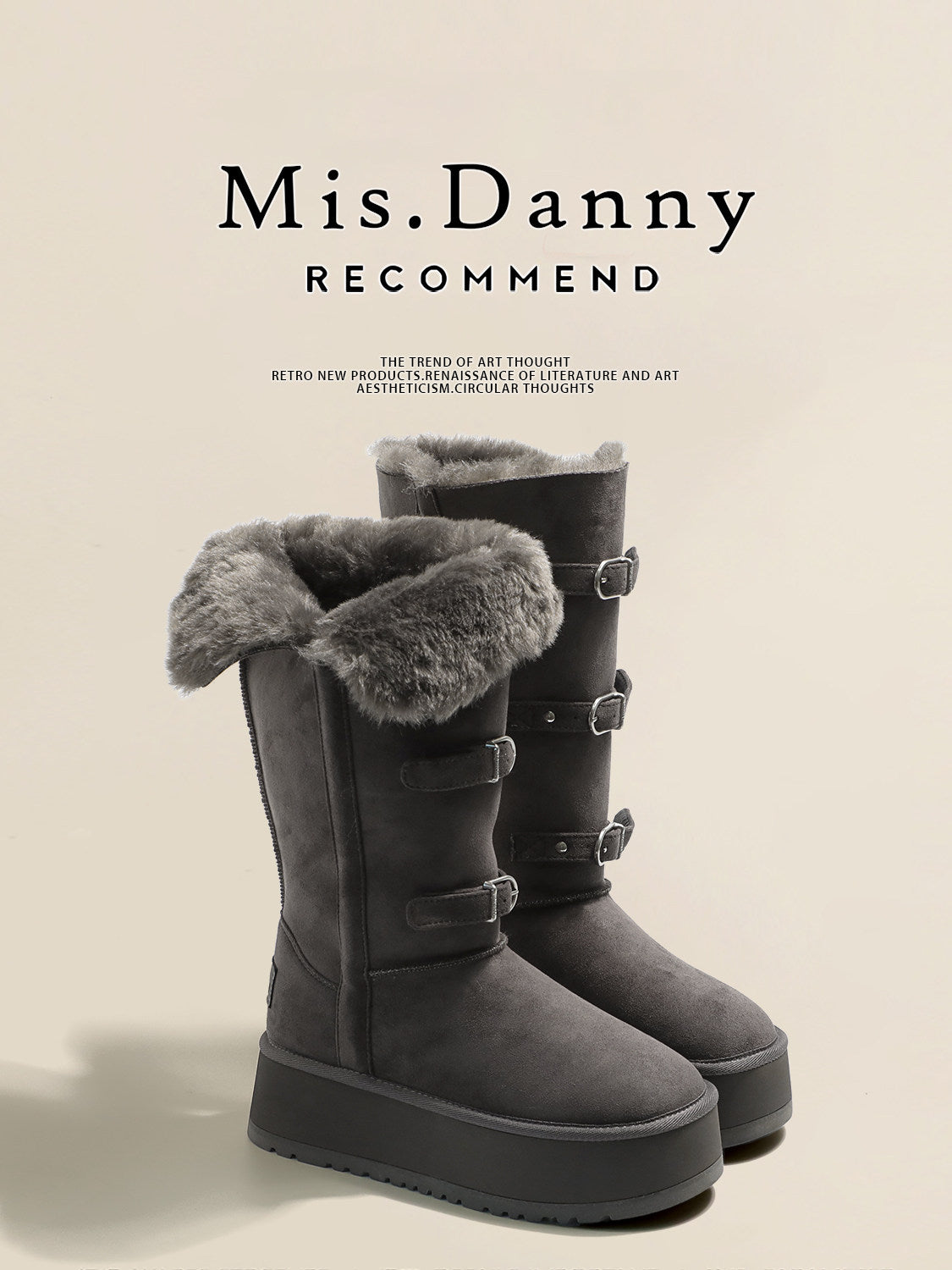 Fur Trim Metal Buckle Platform Knee-High Boots NA8762